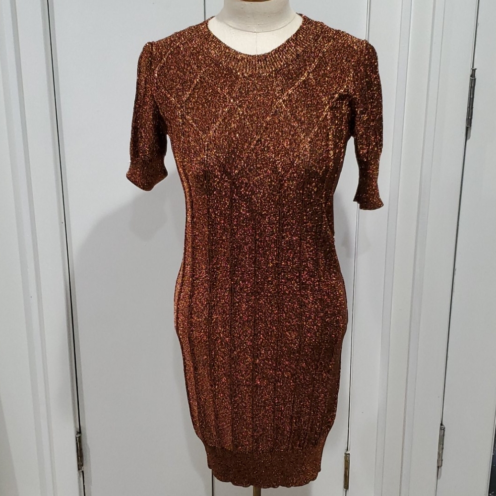 NEW See by Chloe Metallic Pumpkin Lurex Knit Sweater Dress Size 4